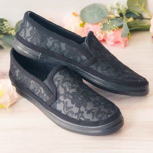 Gothic Black Lace Slip On Sneakers